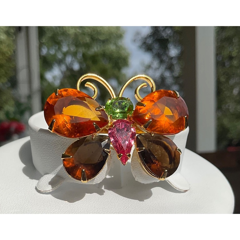 SIGNED Joan Rivers BUTTERFLY BROOCH Rhinestone Butterfly Brooch Pin GoldTone